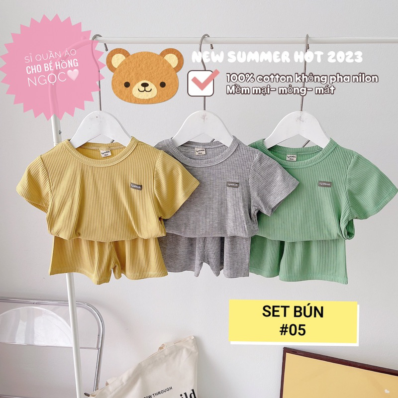 Combo 3 bộ cộc thun tăm siêu mát cho bé 7 đến 16kg