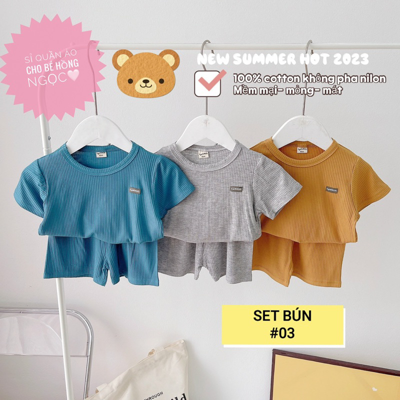 Combo 3 bộ cộc thun tăm siêu mát cho bé 7 đến 16kg