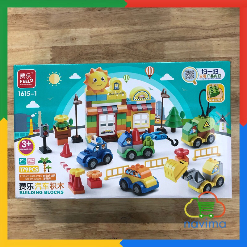 Xếp Hình Duplo Feelo Phương Tiện Giao Thông 105 và 179 Chi Tiết To Dễ Lắp Ghép Cho Bé