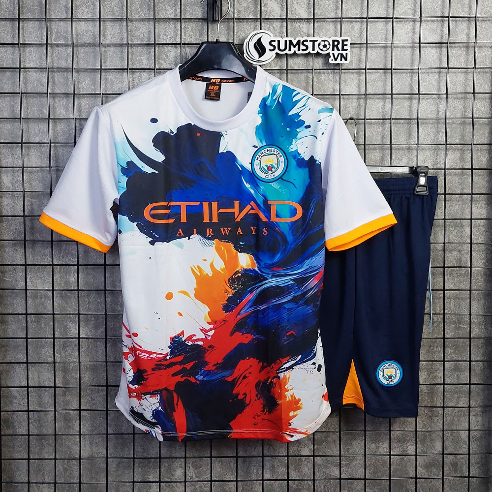 Quần Áo Bóng Đá, Đồ Đá Banh Man City Trắng Thun Mè 2023 Cao Cấp Không Nhăn Không Xù