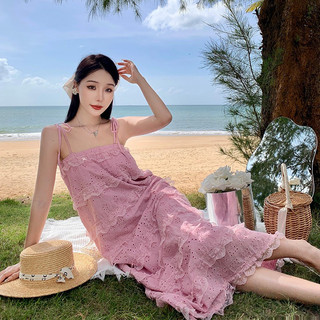 [HÀNG QC] Đầm maxi ren hồng tiểu thư