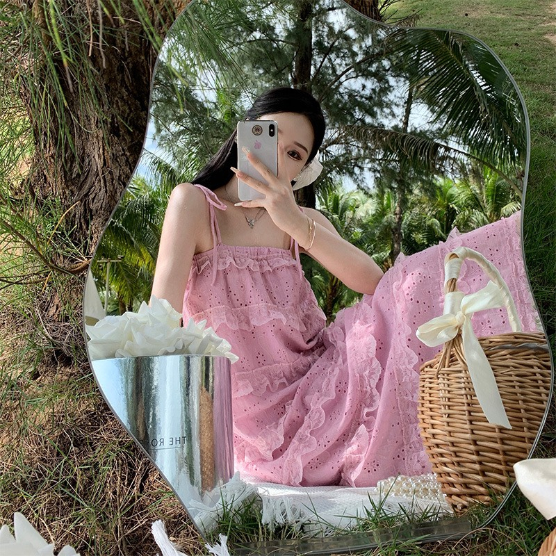 Đầm maxi ren hồng tiểu thư