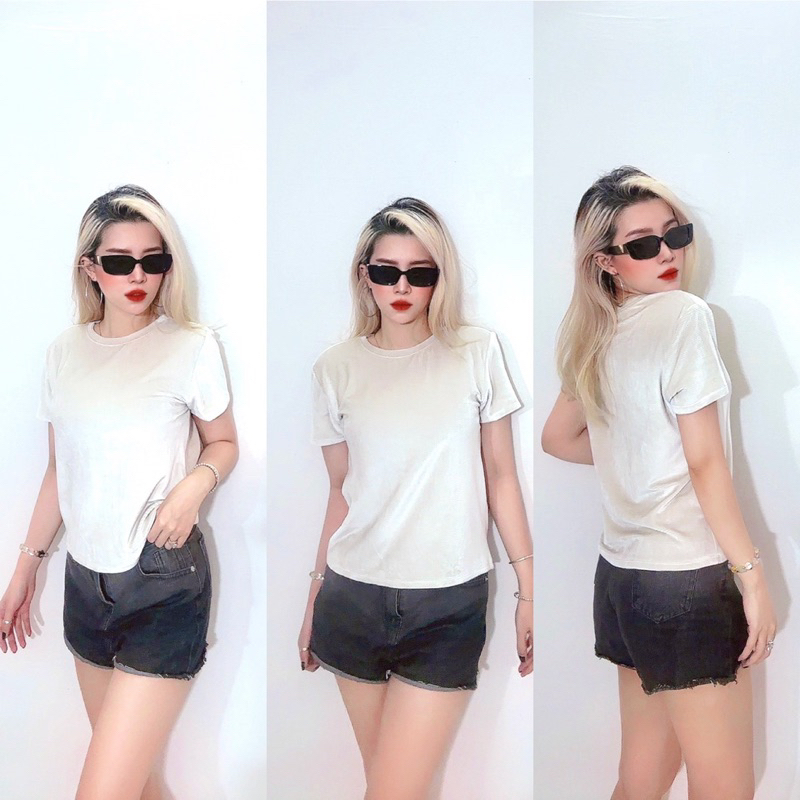 Áo thun form chuẩn basic Thun nhung sọc ngang, trơn 2 màu