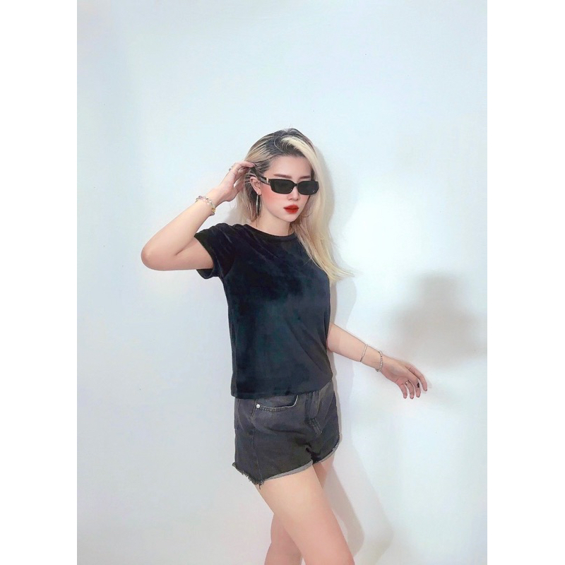 Áo thun form chuẩn basic Thun nhung sọc ngang, trơn 2 màu