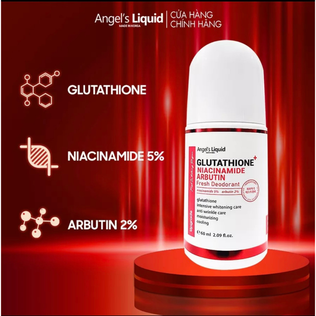 Lăn nách Angel's Liquid Glutathione Niacinamide Arbutin Whitening Khử Mùi Giảm Thâm 60ml