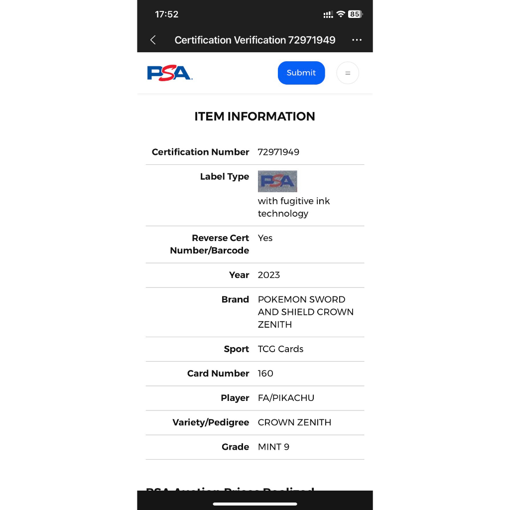 Thẻ bài Pokémon  - PIKACHU  - CROWN ZENITH