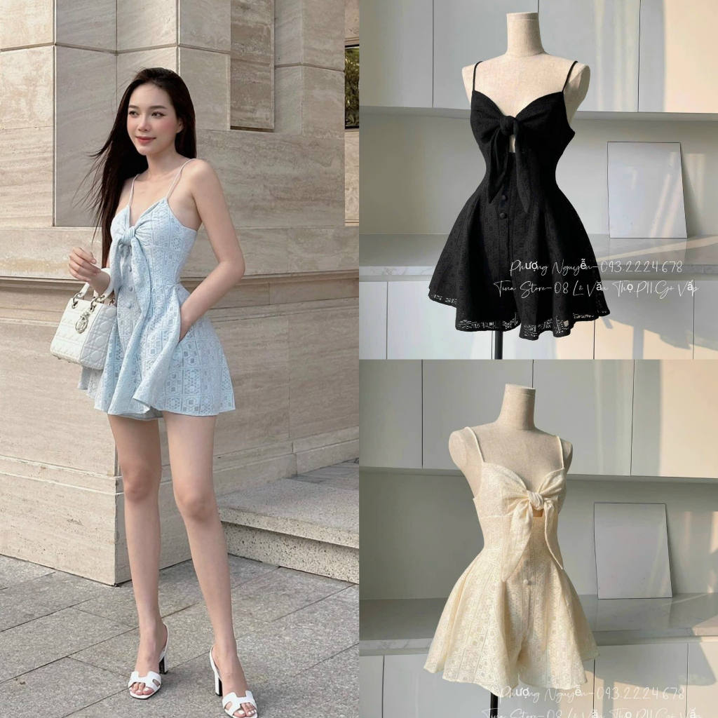 Jum ren dáng ngắn hai dây (có mút) thắt nơ ngực sang chảnh, quyến dũ phù họp đi chơi, diện tiệc