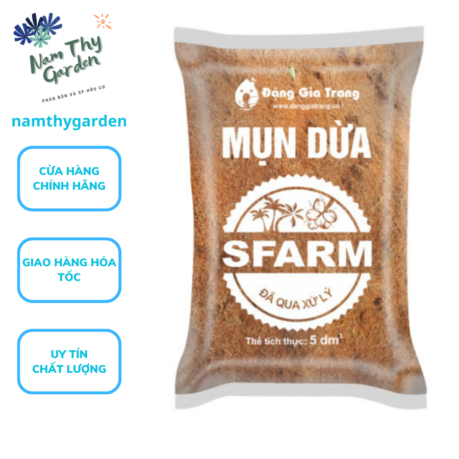 Mụn Dừa Sfarm - Túi 5dm3 (khoảng 1kg2) Đã Xử Lý Chất Chát & Mầm Bệnh