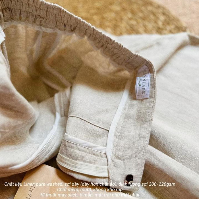 Quần dài suông cạp cao ống rộng Linen bột Premium trẻ trung tôn dáng - QR02 - Be muối tiêu