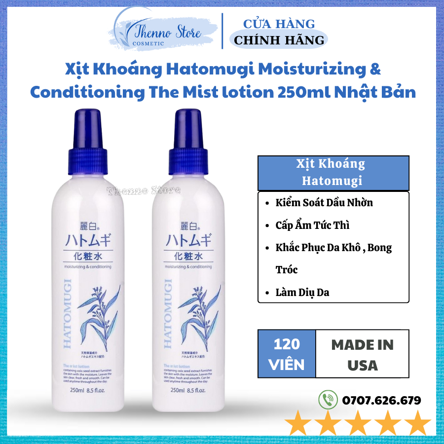 Xịt Khoáng Dương Ẩm, Sáng Da Hatomugi Moisturizing & Conditioning The Mist lotion 250ml Nhật Bản