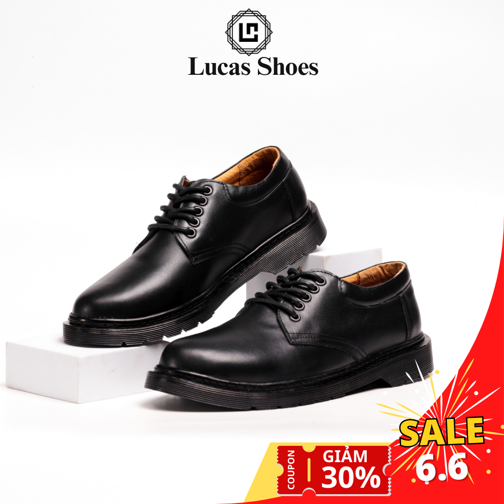 Giày tây nam, giày da Dr.8053 FULL BLACK da bò Nappa, Lucas Shoes bảo hành 1 năm