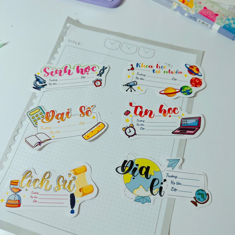 Bộ 16 nhãn vở bóc dán các môn