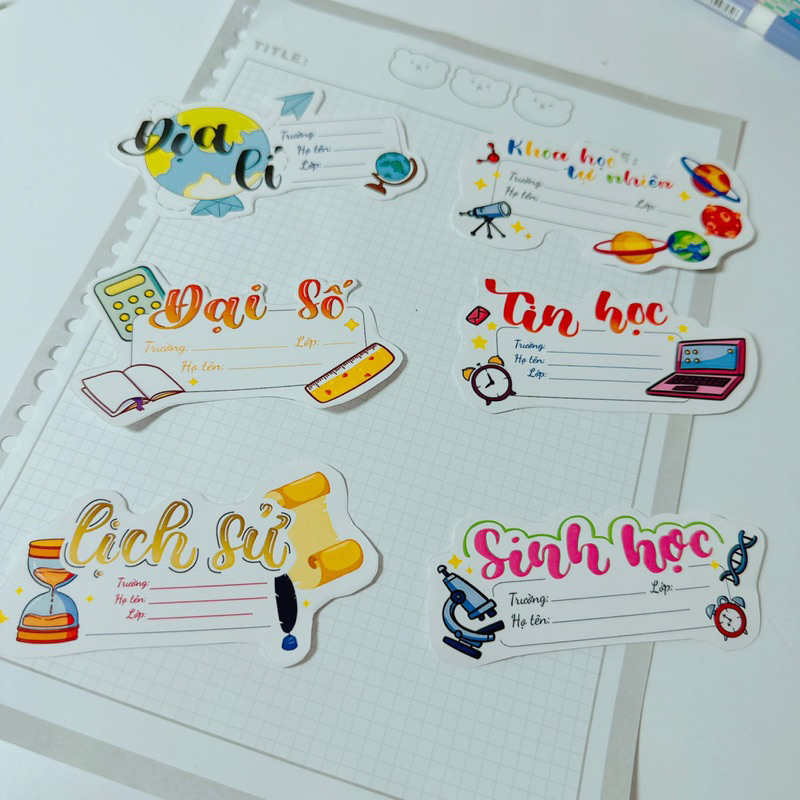 Bộ 16 nhãn vở bóc dán các môn