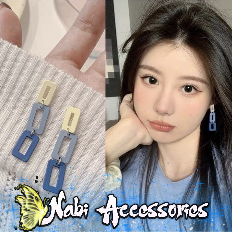 SaHoa tai, bông tai chuỗi chữ nhật màu xanh, phụ kiện độc lạ sang chảnh - Nerissa accessories