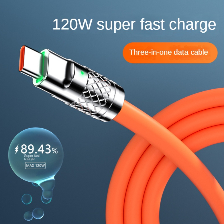 Cáp Sạc Nhanh 3 Đầu Cá Mập 120w Hỗ Trợ Sạc Nhanh 3 Trong 1, Chất Liệu Silicon và Hợp Kim Kẽm Siều Bền 2023