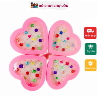 Hộp 12 chiếc nhẫn nhựa đồ chơi đính đá dễ thương cho bé gái