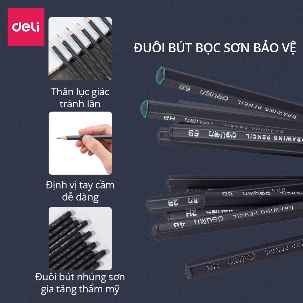 S998 - Bút chì phác thảo phiên bản cao cấp Deli - 2H, HB, 2B, 4B, 6B, 8B - Dành cho mỹ thuật chuyên nghiệp độ đậm chuẩn.