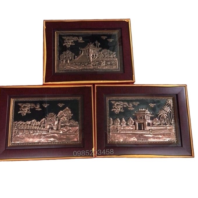 Tranh treo tường Văn Miếu , Chùa 1 Cột, Hồ Gươm bằng hợp kim 24/34 cm sang trọng - quà tặng lưu niệm Việt Nam