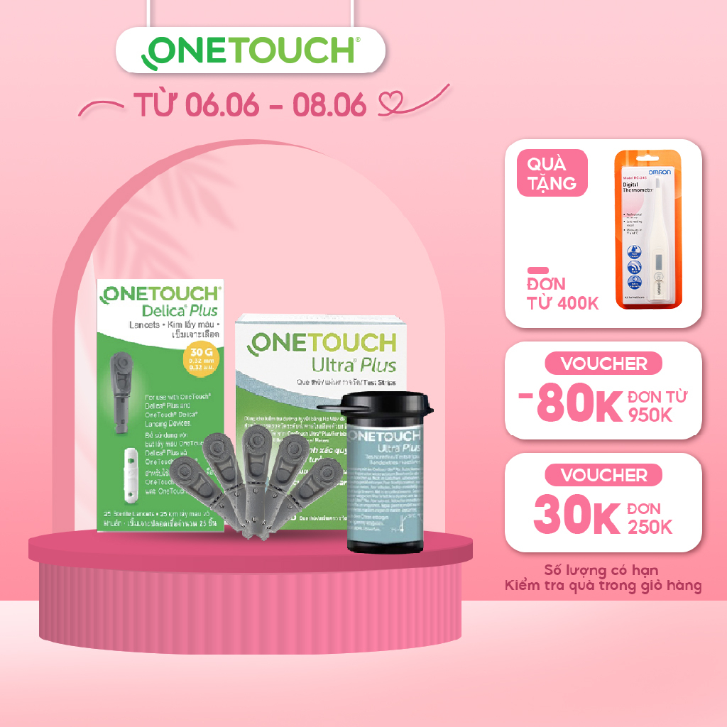 Combo Que Thử Đường Huyết OneTouch Ultra Plus B/25 và Kim Lấy Máu OneTouch Delica Plus