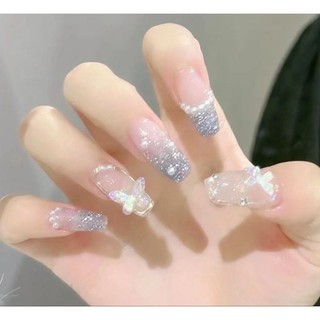 Nail box sơn gel màu thạch hồng, mắt mèo xanh, đính charm