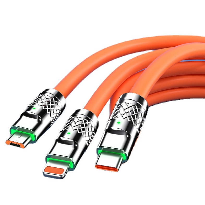 Cáp Sạc Nhanh 3 Đầu Cá Mập 120w Hỗ Trợ Sạc Nhanh 3 Trong 1, Chất Liệu Silicon và Hợp Kim Kẽm Siều Bền 2023