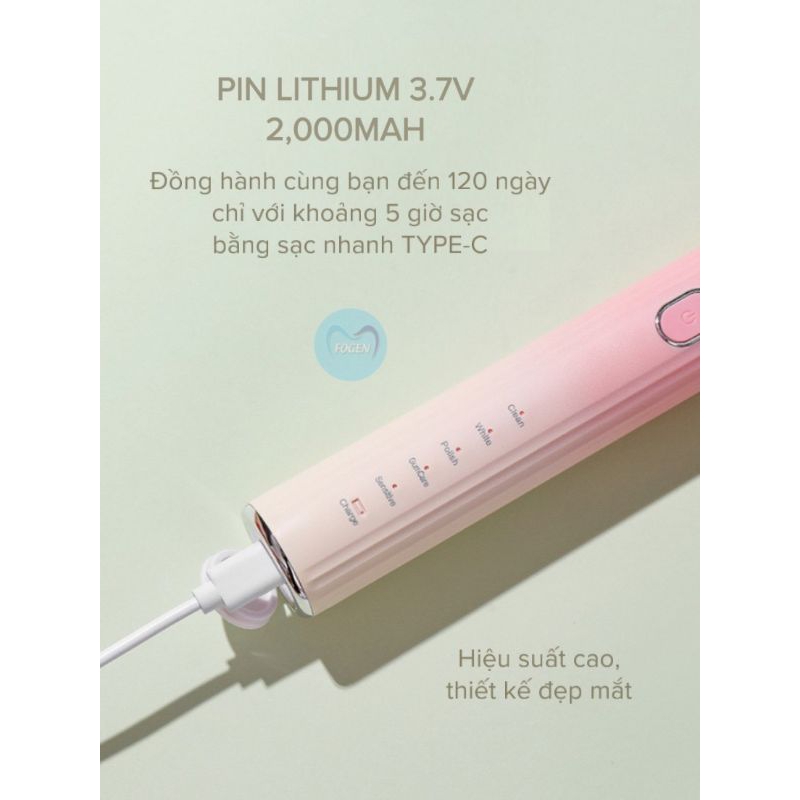 Bàn chải đánh răng điện thông minh FOGEN FN236 5 chế độ trắng răng, sạch mảng bám