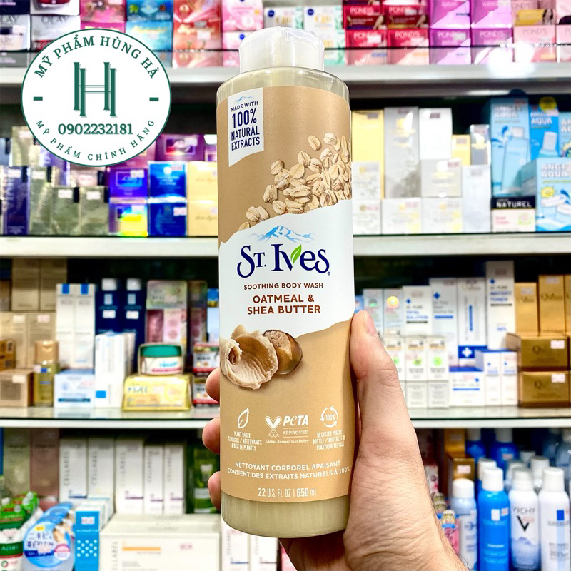 Sữa tắm StIves yến mạch, sữa tắm tẩy tế bào chết cơ thể StIves Oatmeal & Shea Butter 650ml