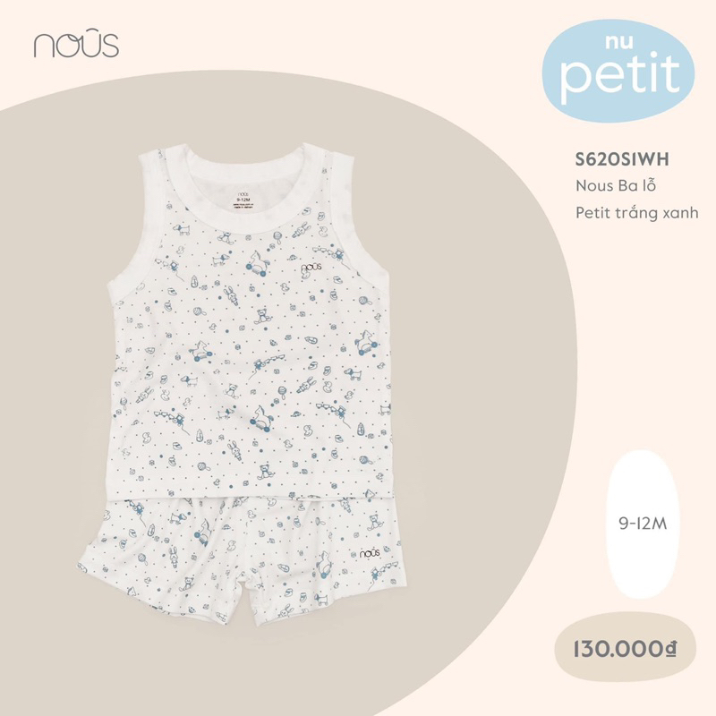 Bộ Ba Lỗ Petit Nous Không Túi Zip Cho Bé 6m-24m
