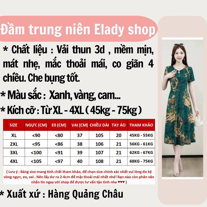 Đầm trung niên  Váy trung niên ngắn tay cho mẹ hàng Quảng Châu chất vải thun lạnh 3D đẹp nhẹ,mát