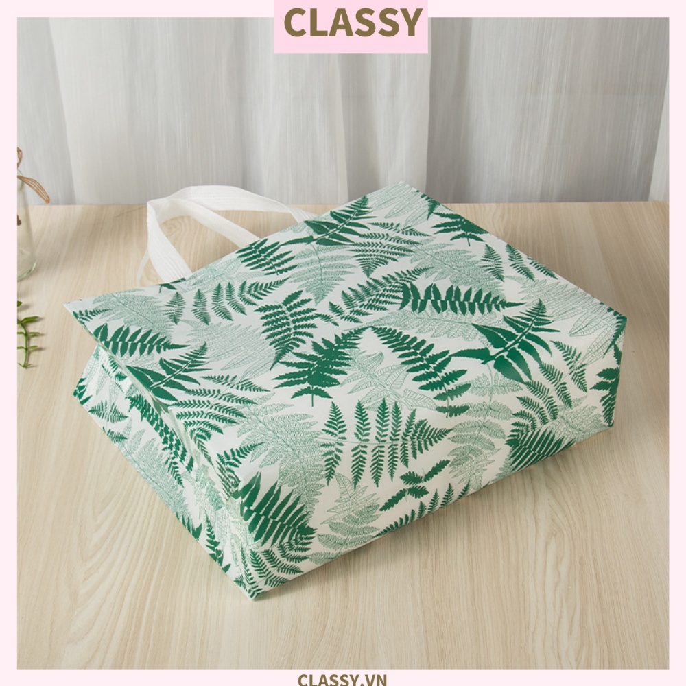 Classy Túi vải không dệt họa tiết lá xanh dùng đựng đồ mua sắm, đi chợ, shopping, làm quà tặng đựng lên tới 20KG T1697