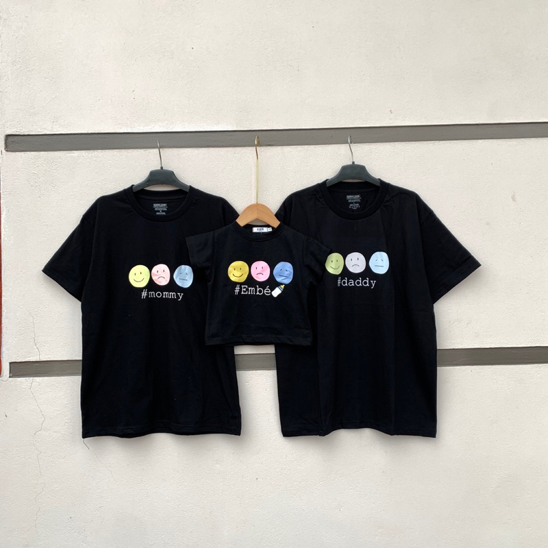 Áo gia đình cotton in hình mặt cười, daddy,mommy,embe, áo gia đình đáng yêu, áo mẹ và bé