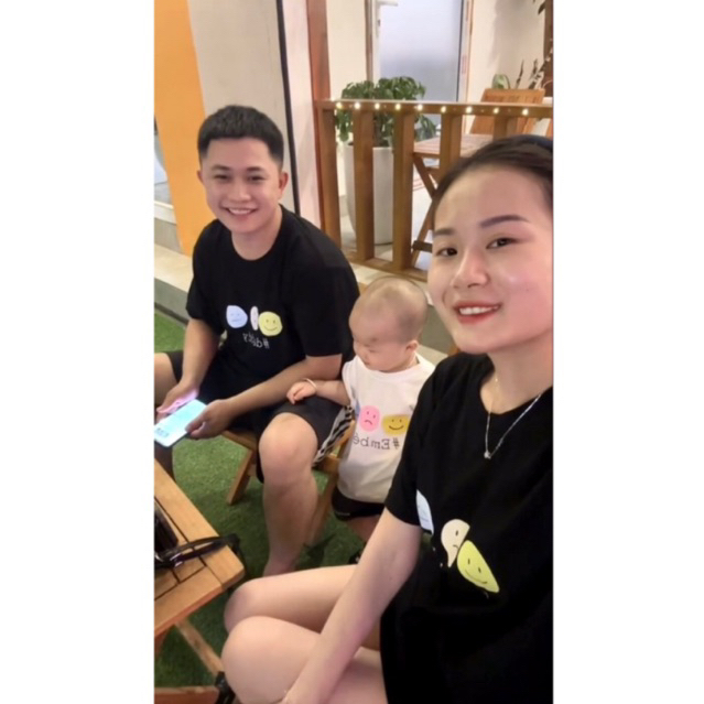 Áo gia đình cotton in hình mặt cười, daddy,mommy,embe, áo gia đình đáng yêu, áo mẹ và bé