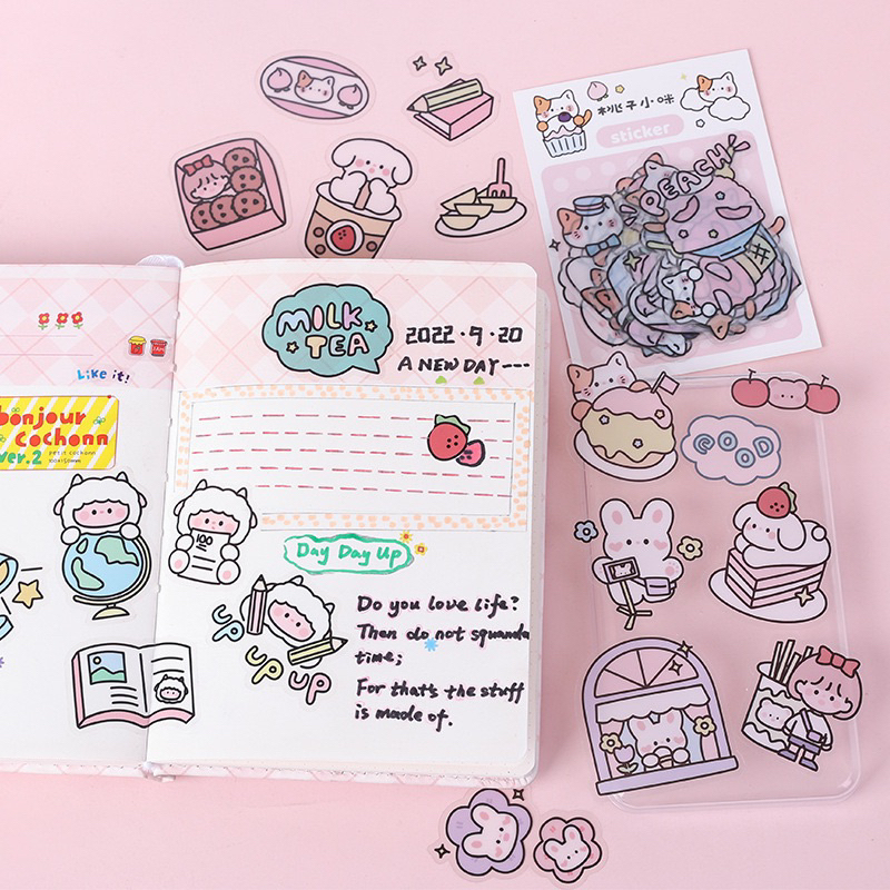 Set 40 hình dán PET hoạ tiết hoạt hình dễ thương -ST004