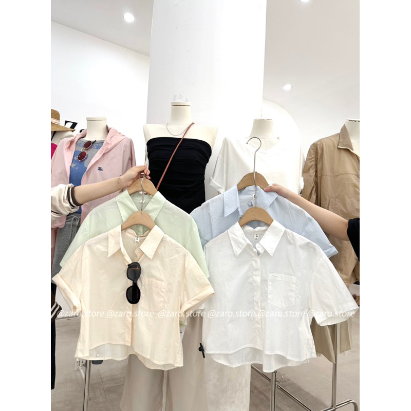 Sơ mi ngắn tay croptop basic [HÌNH THẬT CHỤP TẠI SHOP]