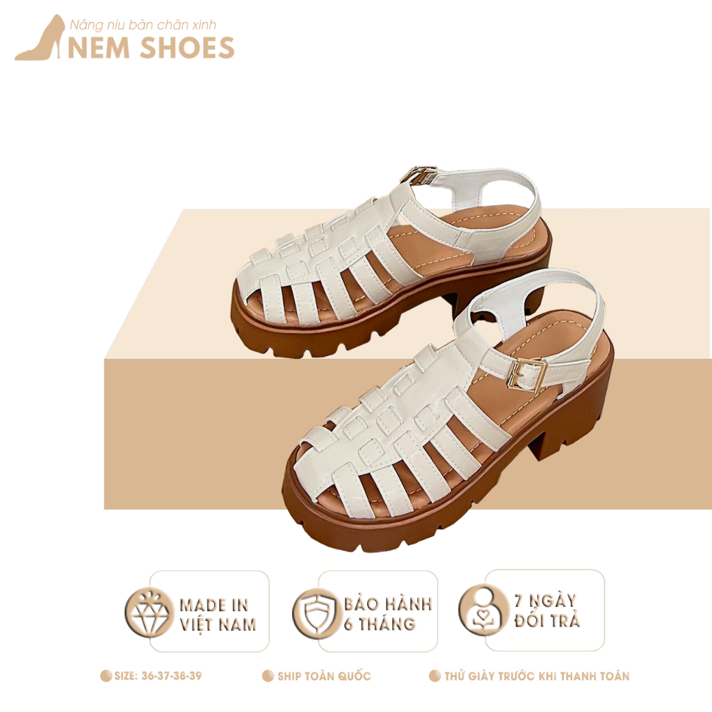 Xăng-Đan Rọ Đế Bánh Mì Có Quai Hậu Dáng Cao 6cm Da Mềm Đi Êm Chân Mã Nem Tigish 010523 | Bảo Hành 6 Tháng