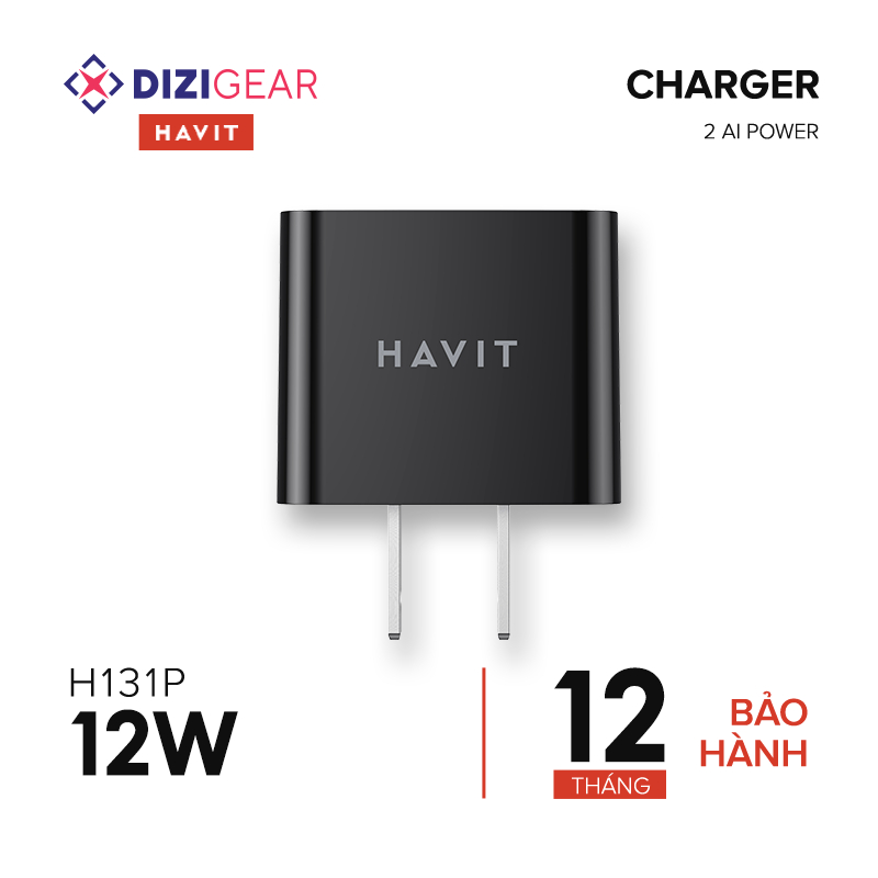 Cốc Sạc 2 Cổng HAVIT H131P, Ai Power, Công Suất Tối Đa 12W - Hàng Chính Hãng