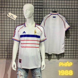 Áo bóng đá retro pháp 1998 trắng vải Cotton Polyester thời trang blockcore