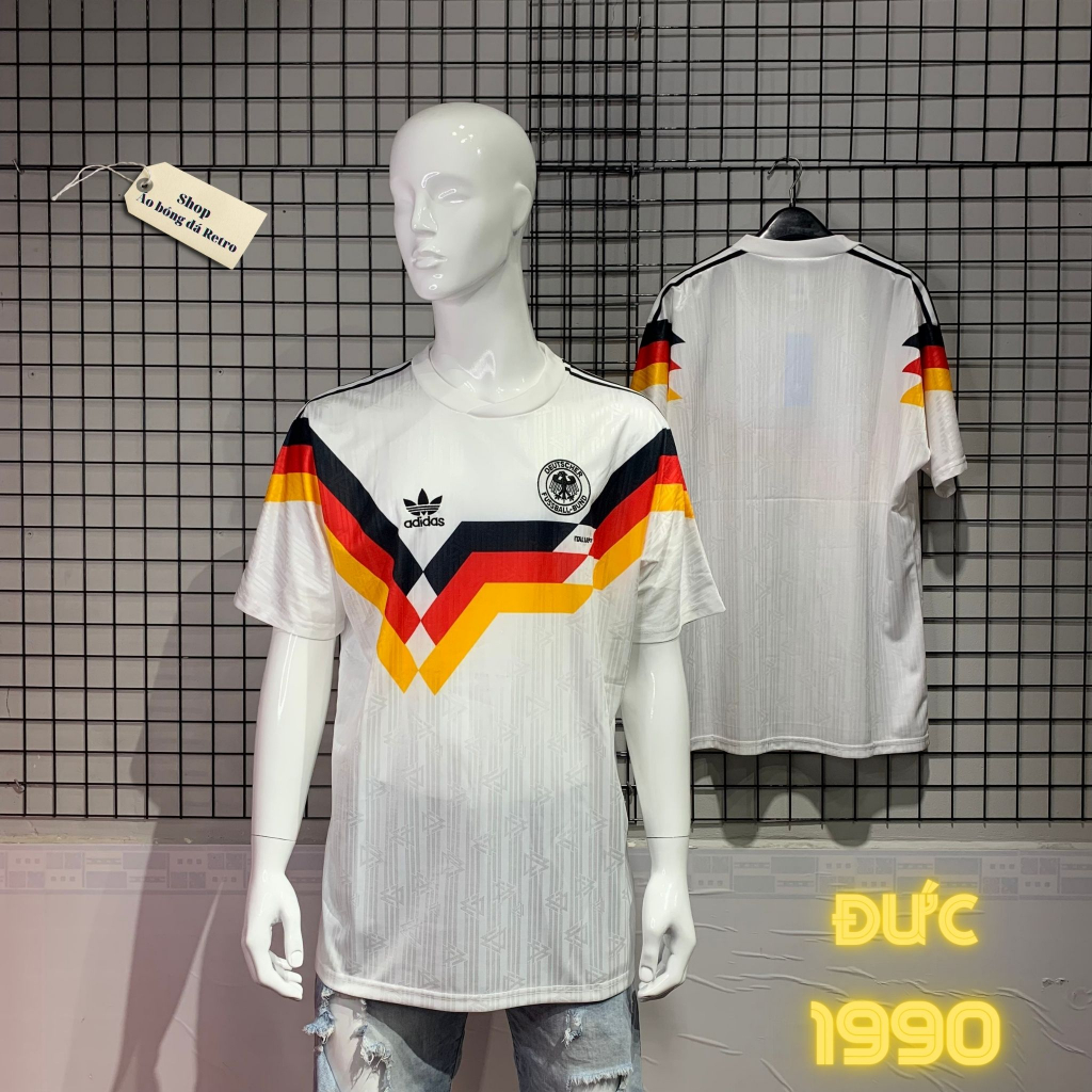 Áo bóng đá retro đức 1990 vải Cotton Polyester thời trang blockcore