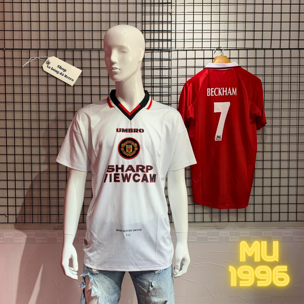Áo bóng đá retro manchester 1996 trắng vải Cotton Polyester thời trang blockcore