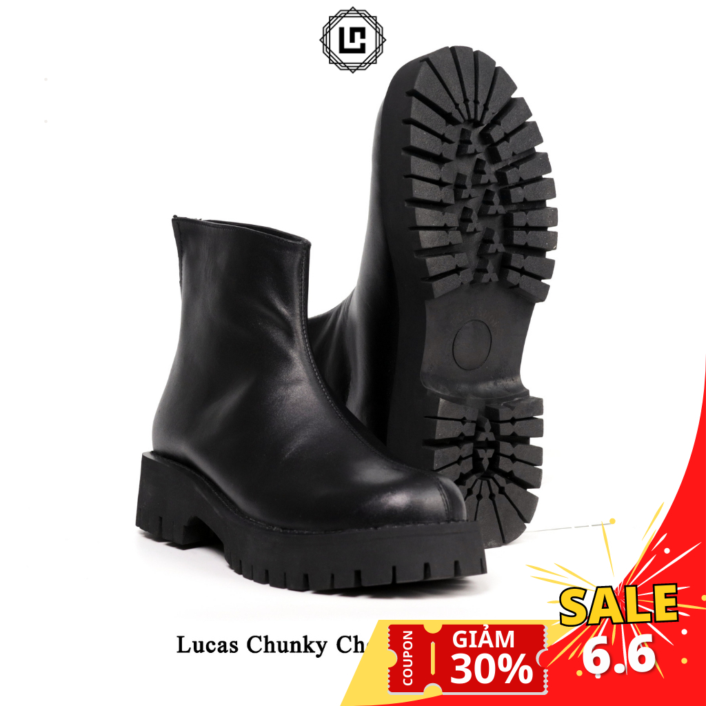 Giày boots nam da bò Lucas Chunky Chelsea Boots Zip da bò Nappa đế cao 4.5 cm, Lucas Shoes bảo hành 1 năm