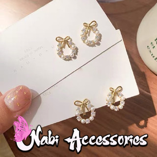 Hoa tai, bông tai mạ bạc cao cấp, khuyên tròn thắt nơ đính đá siêu xinh - Nerissa accessories