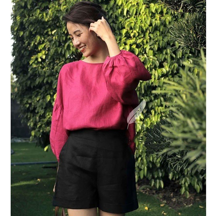 (TỔNG KHO LÂM ANH CHUYÊN SỈ) Set bộ đi chơi Linen thô Hàn Premium Áo cổ tròn tay bom kèm quần sóc sắn gấu trẻ trung