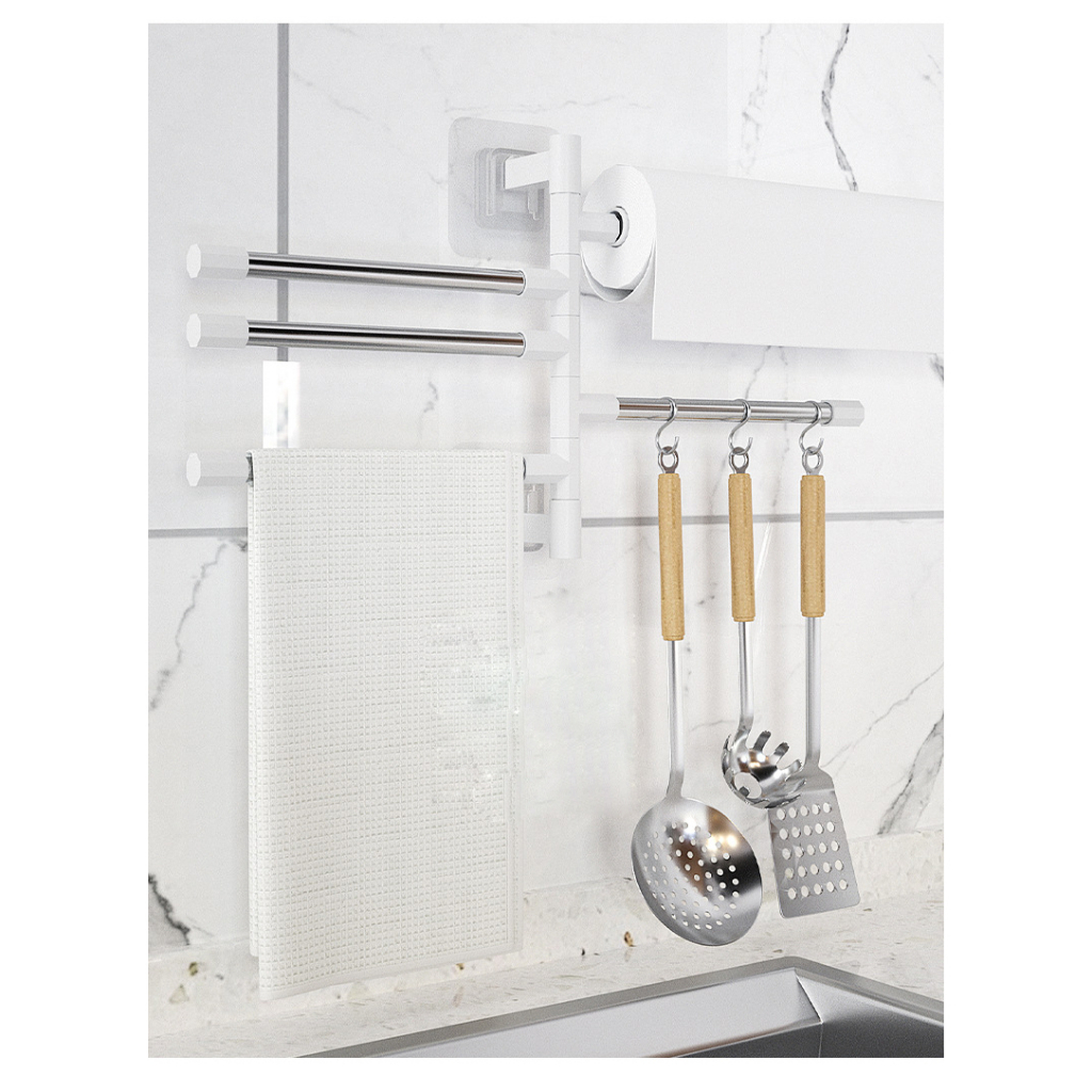 Giá treo khăn nhà tắm xoay 180 độ thanh treo đồ đa năng 5 nhánh Tiết Kiệm Không Gian Giá Đỡ Treo Khăn Đơn Giản