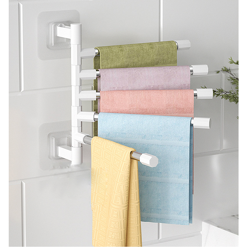 Giá treo khăn nhà tắm xoay 180 độ thanh treo đồ đa năng 5 nhánh Tiết Kiệm Không Gian Giá Đỡ Treo Khăn Đơn Giản