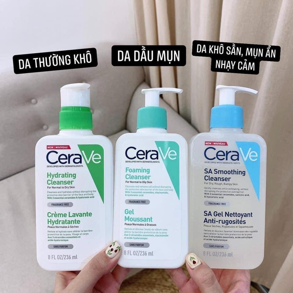 Sữa Rửa Mặt Cerave Cho Da Dầu, Da Khô, Da Nhạy Cảm