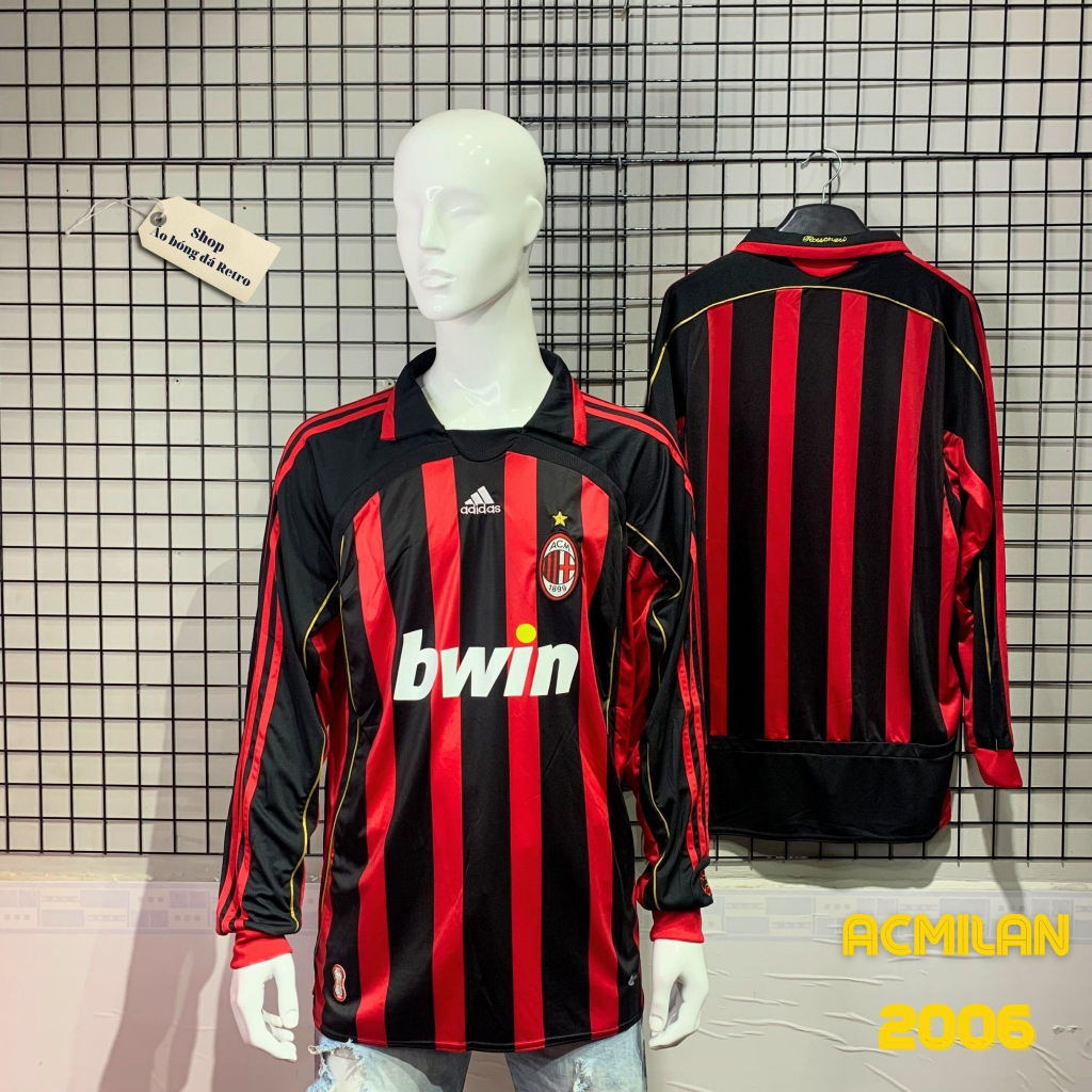 Áo bóng đá retro acmilan 2006 dài tay vải Cotton Polyester thời trang blockcore