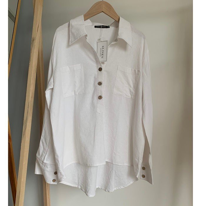 (TỔNG KHO LÂM ANH CHUYÊN SỈ) Áo sơ mi nữ dài tay form rộng trễ vai Linen thô Hàn cổ đức bổ trụ trẻ trung mềm mát