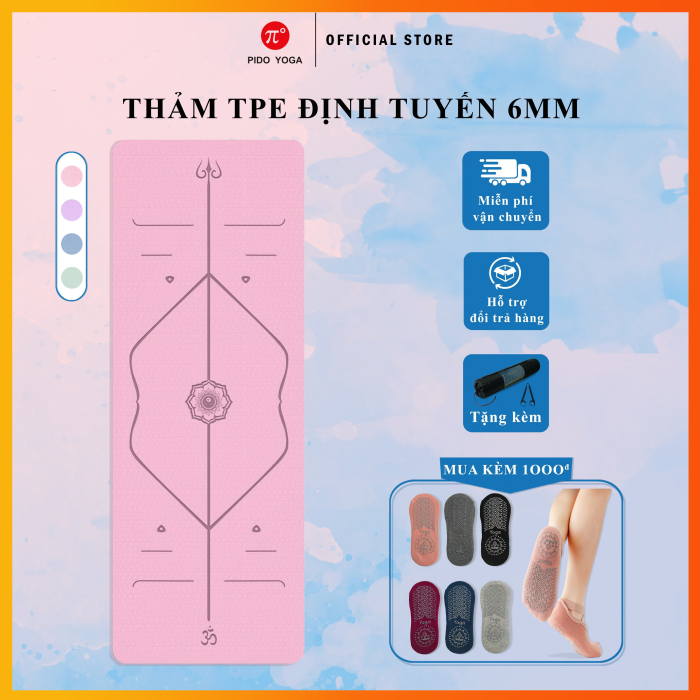 Thảm TPE Định Tuyến Thảm tập Yoga Cao Cấp PIDO Dày 6mm Chống trơn trượt - (Tặng kèm túi đựng và dây buộc)