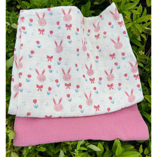 Vải xô muslin 2 lớp cao cấp thỏ nơ dễ thương