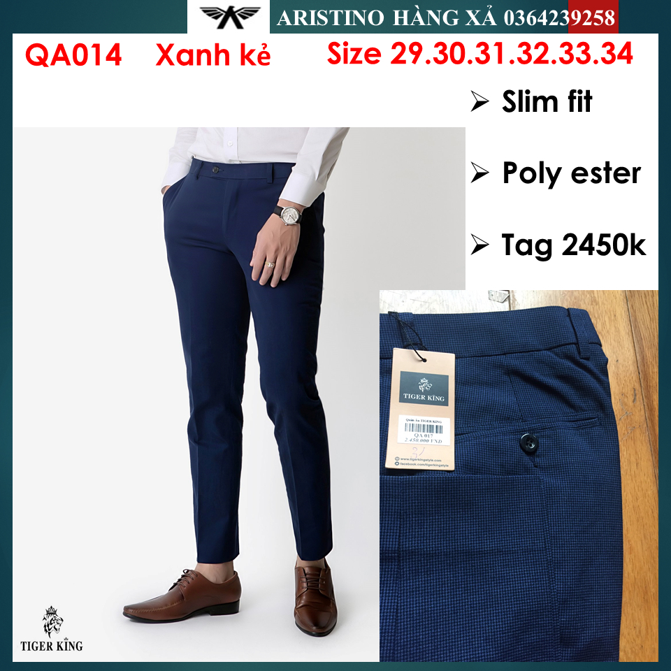 (Tag 2450k) Quần âu nam Tiger king QA17 kẻ caro xanh, slimfit, thanh lí tại Vin Com Nguyễn Chí thanh Hà Nội